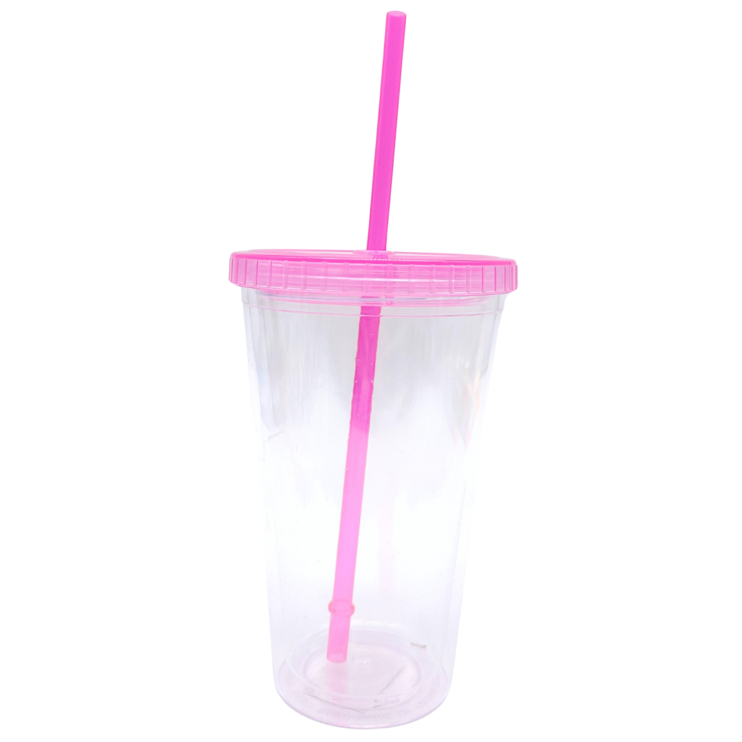 Vaso clear tapa rosada