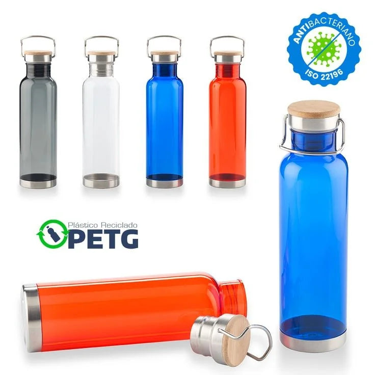 Botella plástica tapa metal y bamboo 800ml