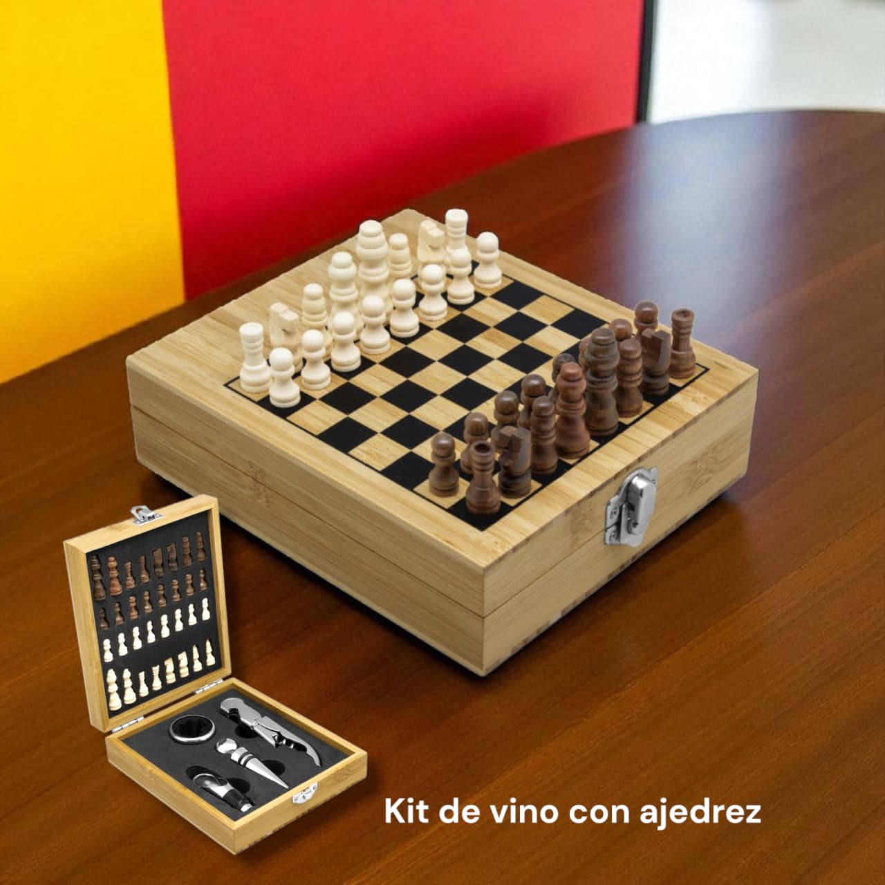 Kit para vino con juego de ajedrez