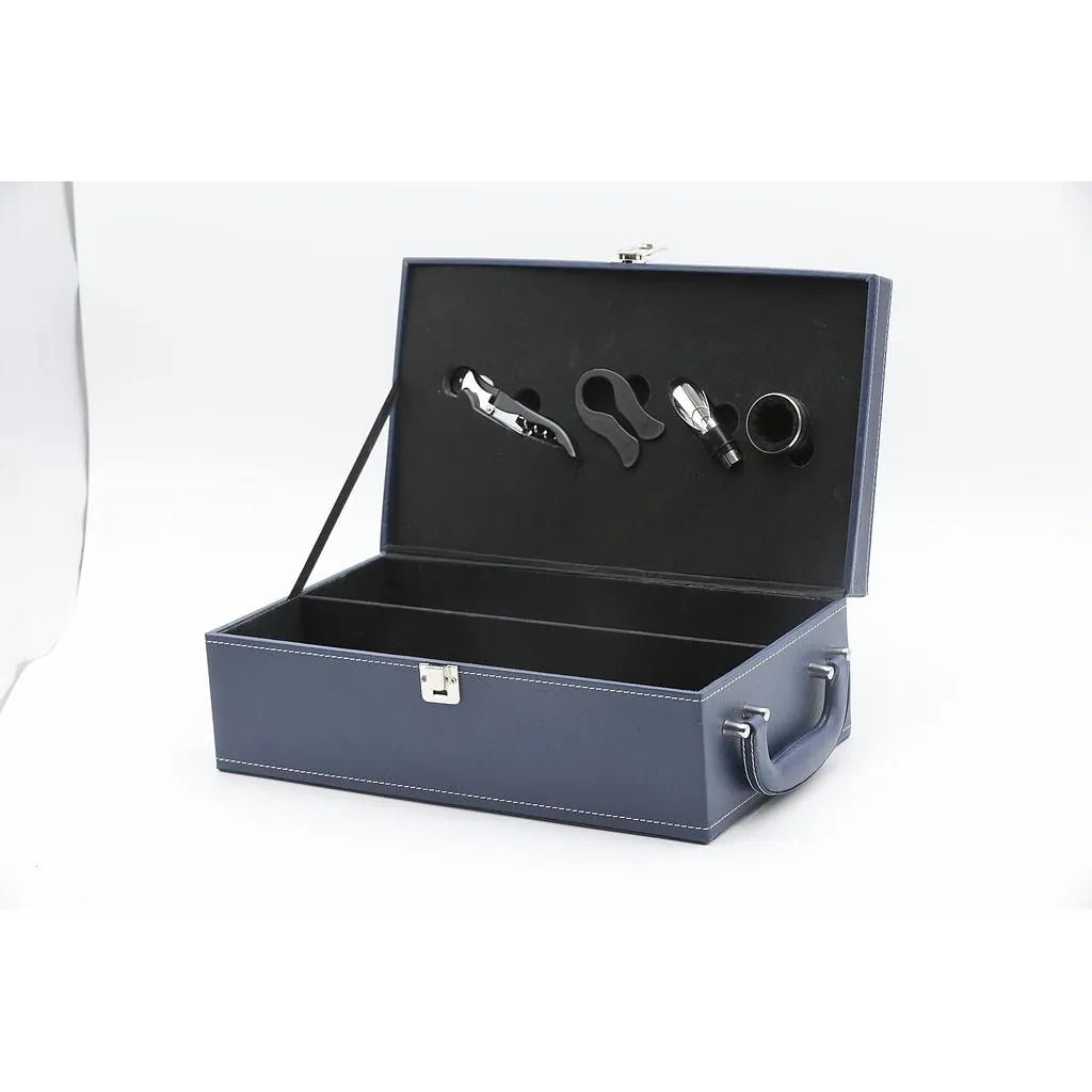 Caja de vino en piel con accesorios 2 botellas