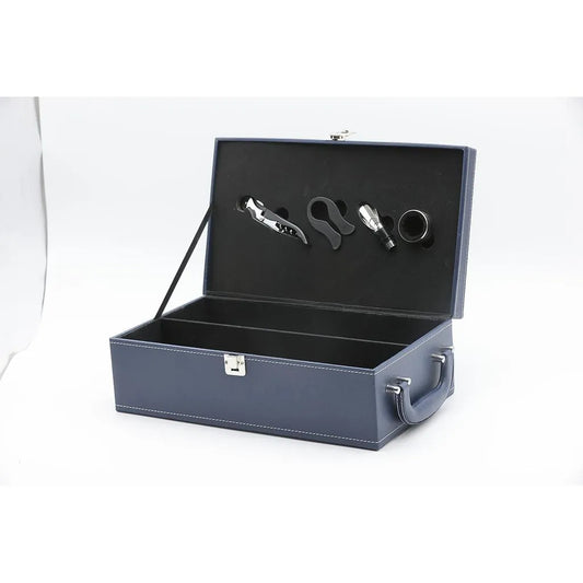 Caja de vino en piel con accesorios 2 botellas