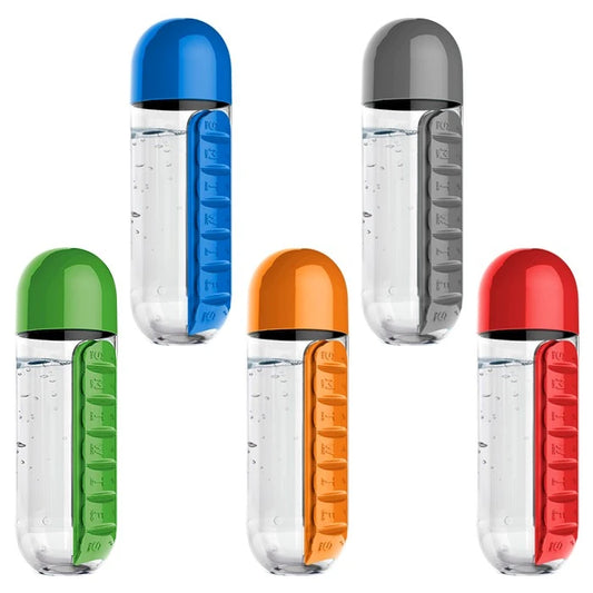 Botella de agua plástica pastillera