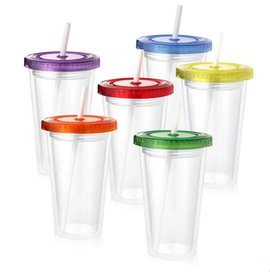 Vaso acrílico clear con tapa de color