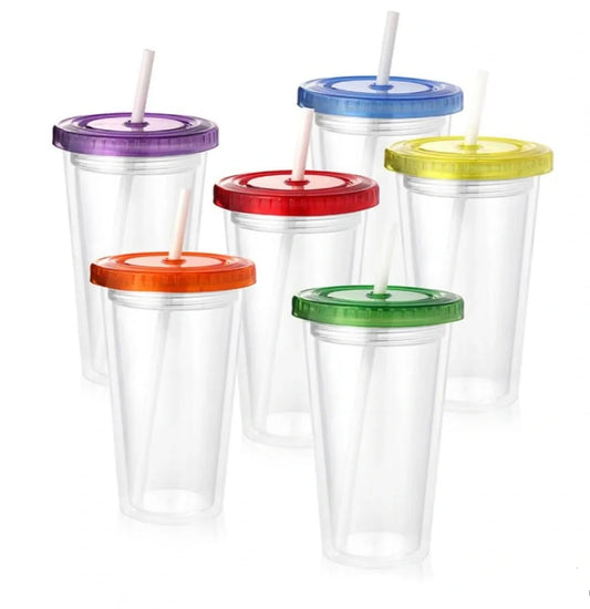 Vaso acrílico clear con tapa de color