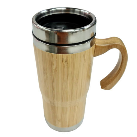 Vaso térmico de madera con asa y tapa