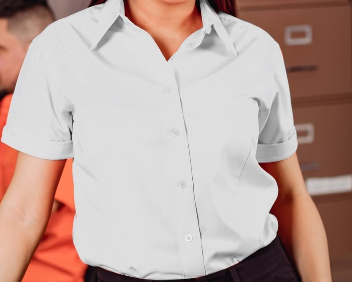 Camisa oxford para damas manga corta