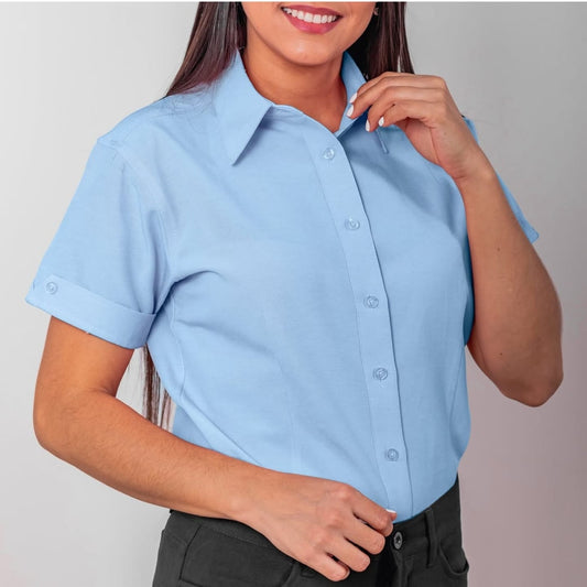Camisa oxford para damas manga corta