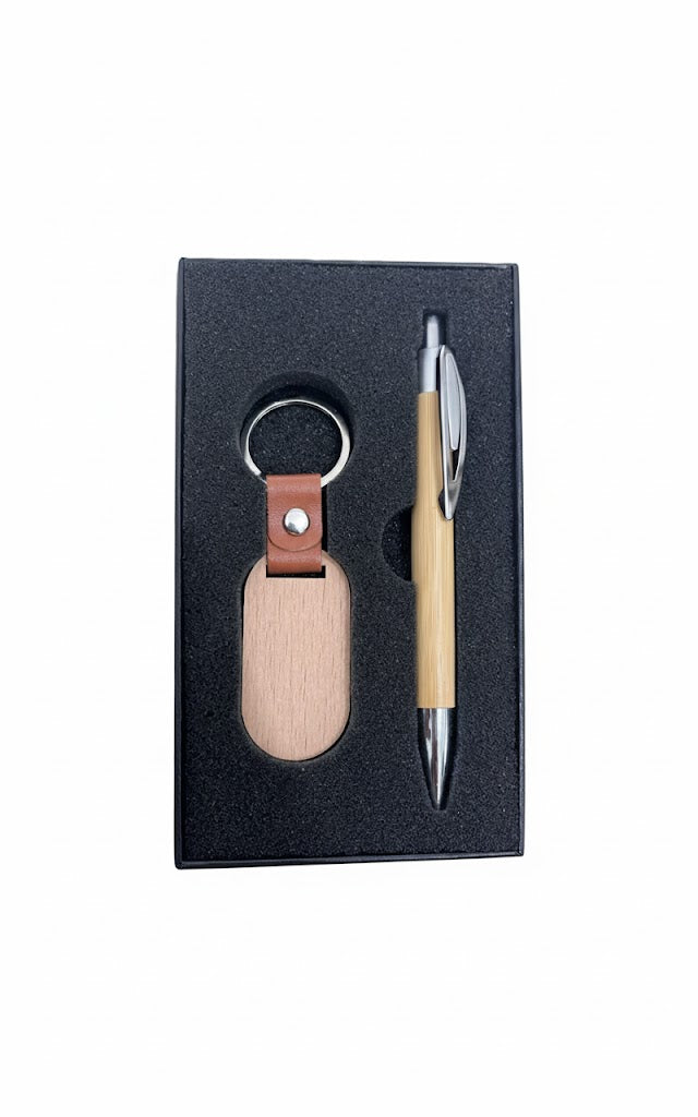 Kit lapicero y llavero en madera
